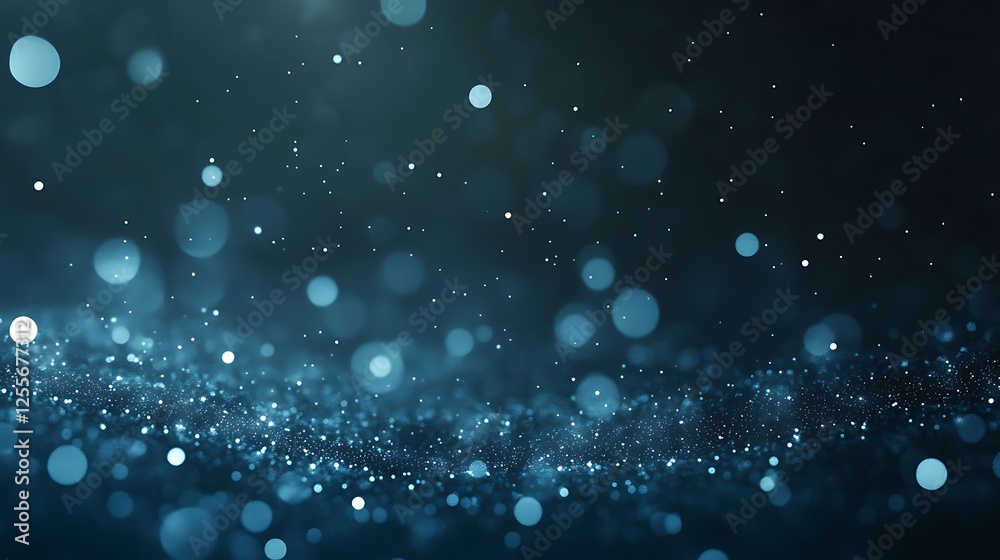 Poster a mesmerizing abstract scene featuring shimmering blue particles against a dark background, evoking 
