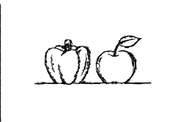 Bell peppers illustrated in a seamless line art technique. Black linear sketch isolated on a white field. Modern design