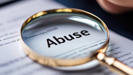Magnifying glass highlighting word "Abuse" on paper