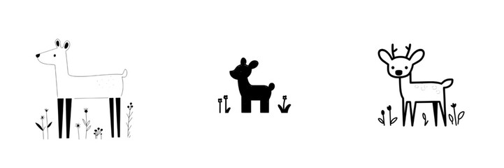 A line art contour style illustration of a noble deer in the forest, modern and isolated