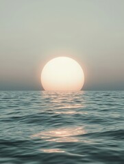 Obraz premium Serene Sunset Over Tranquil Ocean Waves with Soft Gradients and Gentle Reflection