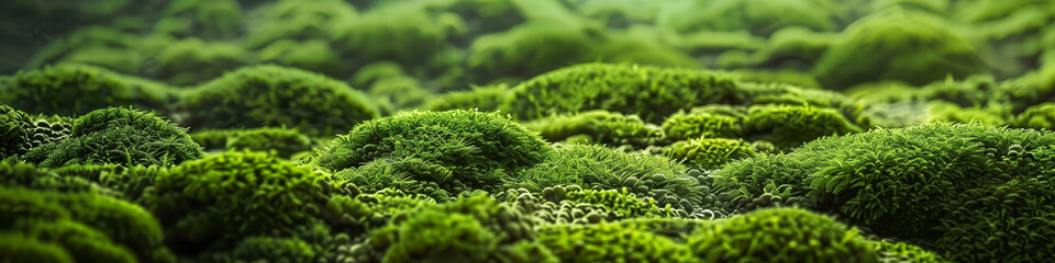 lush green moss close-up bokeh effect ultra-detailed textures wide-angle natural landscape © pier