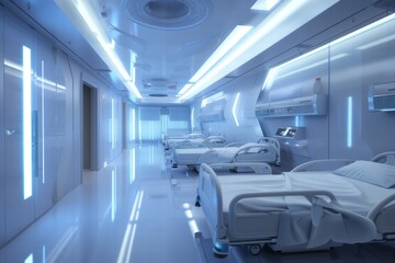 Obraz premium A professional hospital setting with clean white interiors and medical equipment.