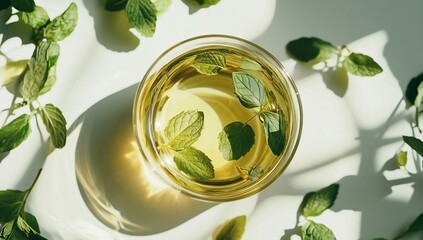 Refreshing Mint Tea: Brewing a Soothing Herbal Infusion with Fresh Leaves, Enjoying its Calming Aroma and Taste.