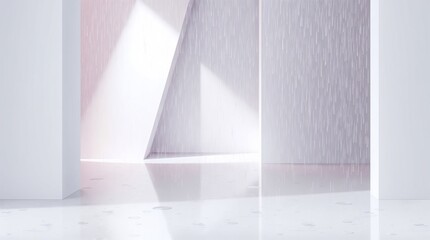 Abstract white interior with light reflections and rain