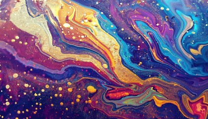 swirling cosmic abstraction with liquid marble texture and golden accents, vibrant galaxy inspired fluid art background

