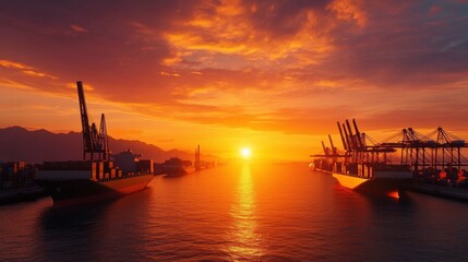 Obraz premium Future transportation business aerial view of shipping port logistics