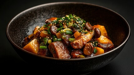 Deliciously Styled Asian Cuisine with Glazed Chicken and Vegetables