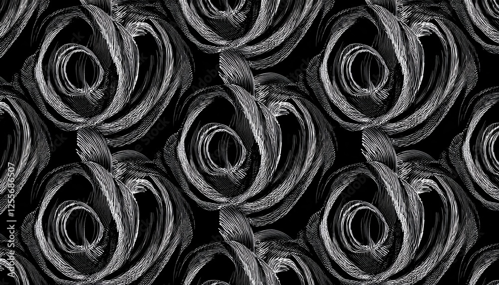 Poster abstract black and white swirling wave pattern, dynamic flowing lines, circular and curved texture for textile or wallpaper design