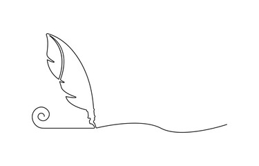 Continuous Line Drawing of Feather Icon. Hand Drawn Symbol Vector Illustration, Feather single line vector illustration, Editable line vector.