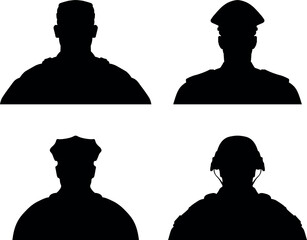 Avatar profile army and police face silhouette or icon. Unknown or anonymous person. Vector illustration