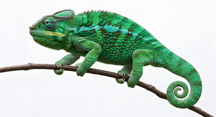 Obraz premium Green Chameleon on Branch Close-up