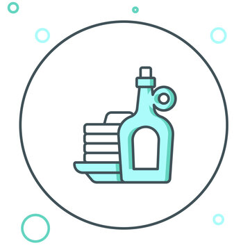 recommend clip art: Line Bottle of maple syrup with stack of pancakes icon isolated on white background. Colorful outline concept. Vector