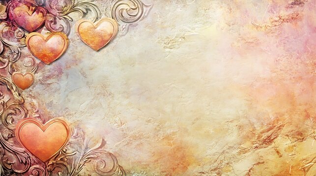 Ornate hearts on a textured pastel background