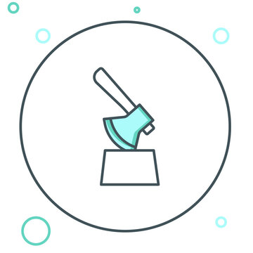 recommend clip art: Line Wooden axe in stump icon isolated on white background. Lumberjack axe. Axe stuck in wood. Chopping wood. Colorful outline concept. Vector
