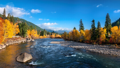 Obraz premium tumwater river waft alongside the leavenworth in autumn