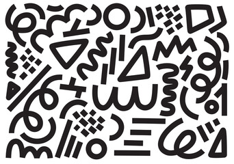 Squiggle bold scribble collection. Squiggles, circles, dots, spirals and wavy bold lines. Abstract doodle lines. For textiles, fabrics, wallpaper, backdrop, paper. Vector illustration