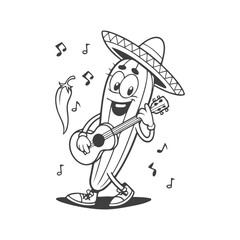 Fototapeta premium Funny Cinco de Mayo vector illustration of a Mexican cactus playing guitar