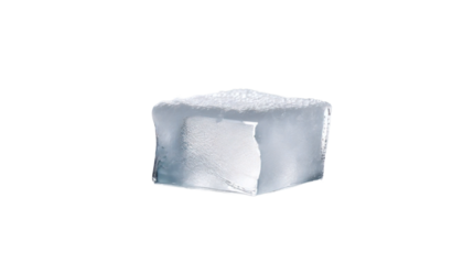 Square ice cube with cracked surface. Isolated on transparent background, png.