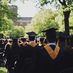 Obraz premium Graduation ceremony with attendees celebrating academic achievements