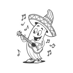Funny Cinco de Mayo vector illustration of a Mexican cactus playing guitar