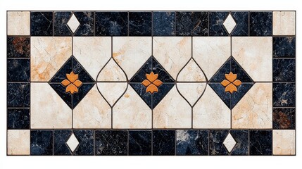 Fototapeta premium Decorative Floor Tile Design with Geometric Patterns and Floral Accents in Rich Colors