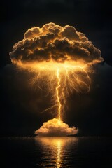 Obraz premium Catastrophic lightning strike over ocean dramatic scene stormy atmosphere aerial view nature's fury