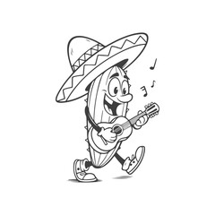Funny Cinco de Mayo vector illustration of a Mexican cactus playing guitar