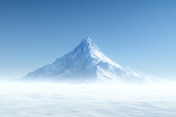 A majestic peak standing alone against a clear, deep blue winter sky, its icy ridges sharp and well-defined.