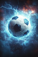 Fototapeta premium Dynamic soccer ball in electric atmosphere sports event fantasy environment