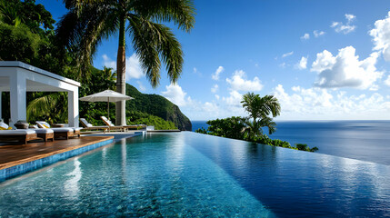 Obraz premium Luxury Caribbean Villa with Infinity Pool and Breathtaking Ocean Views
