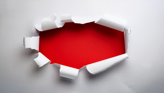 red header in torn paper hole