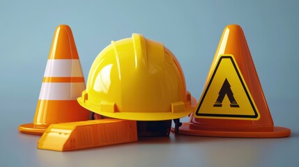 Construction Safety Equipment: Hard Hat, Traffic Cones, and Warning Signs for Workplace Safety