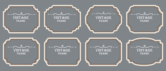 Set of luxury vintage frames. Old ornate labels, decorative vintage frame with Royal wedding insignia, sale sticker or invitation card. Isolated vector symbols 