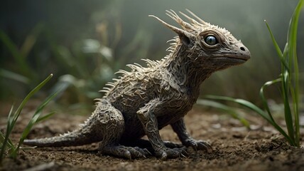 Obraz premium Whimsical Creature Curiously Exploring Grassy Surroundings