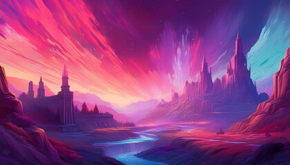 pastel crimson and purple gradient abstract history with aurora