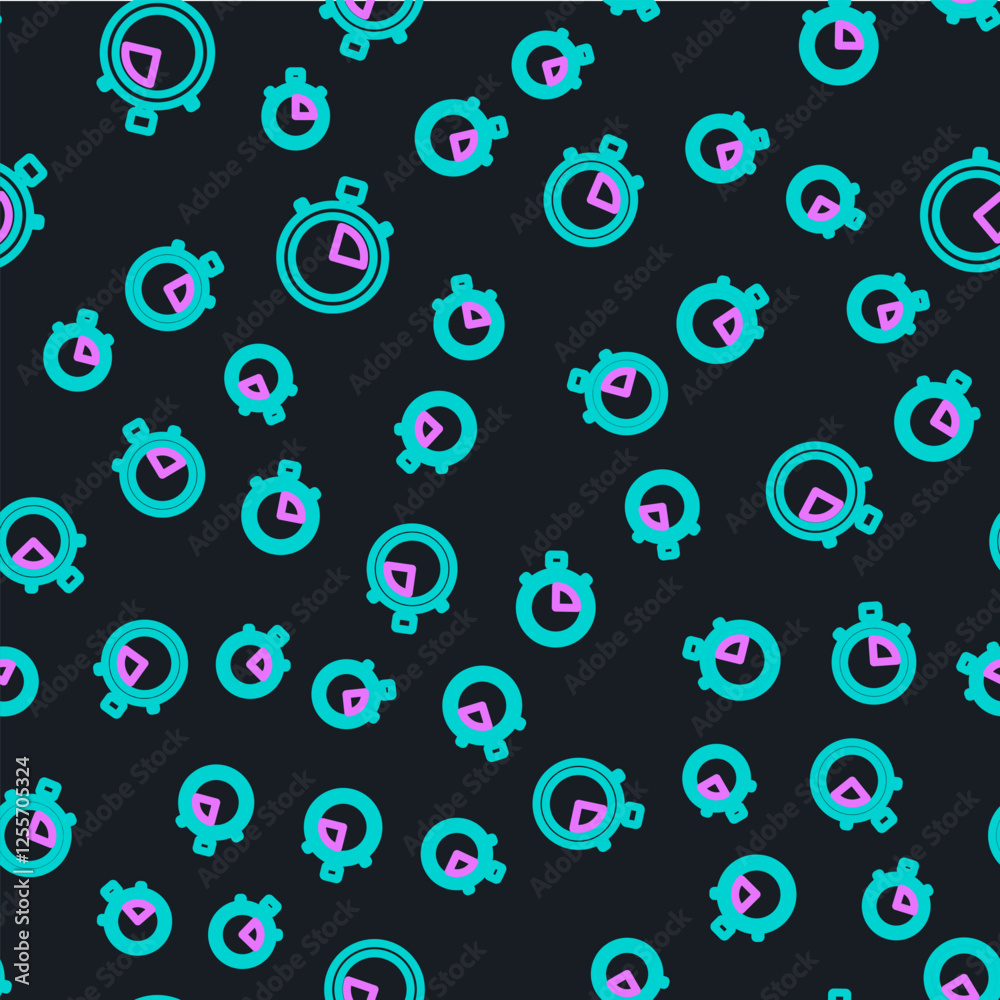Poster line stopwatch icon isolated seamless pattern on black background. time timer sign. chronometer sign