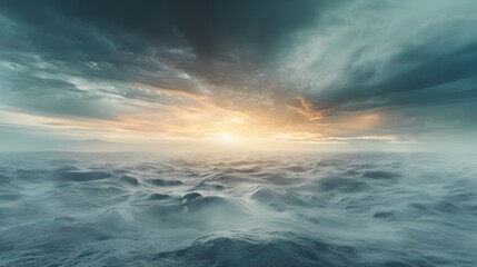 Obraz premium Expansive farmland, golden wheat fields stretching into the horizon, moody overcast lighting, minimalistic abstraction