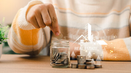 Manage your money and savings plan to buy the best home. The concept of purchasing a house and saving money, mortgage finance investment and home loan refinancing,home loan finance plan