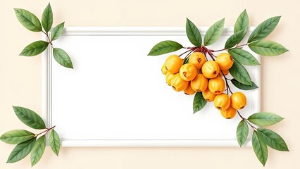 White Frame Mockup Autumn Loquat Branch Leaves