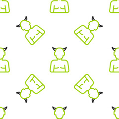 Line Krampus, heck icon isolated seamless pattern on white background. Horned devil. Traditional Christmas devil. Happy Halloween party. Vector