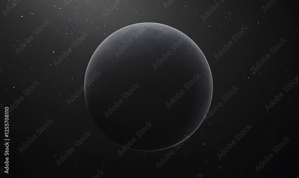 Poster a dark spherical planet is set against a starry background, evoking a sense of mystery and the vastn