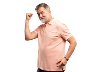 Portrait of a satisfied mature man celebrating success isolated over transparent background