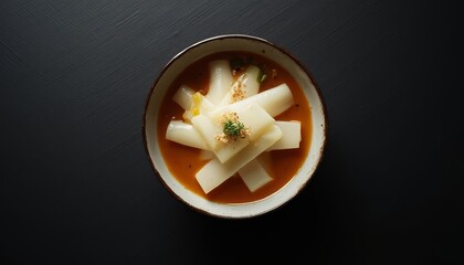 Exquisite bowl featuring taro stems in a flavorful broth artful culinary presentation