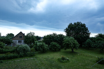 Cloudy, overcast view from second floor to garden.