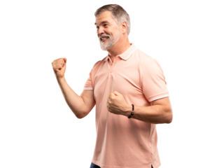 Portrait of a satisfied mature man celebrating success isolated over transparent background