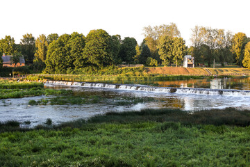Landscape view with river Venta historic rapid - widest rapid in Europe.