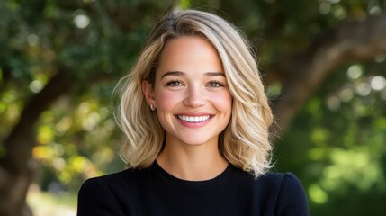 Fototapeta premium Happy Woman Portrait, Smiling, Blonde Hair, Outdoors