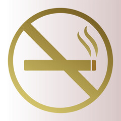 Obraz premium gold no smoking symbol, minimalist design, circle with diagonal line, cigarette icon, smoke wisps, white background.