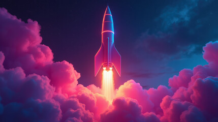 Fototapeta premium vibrant rocket launching through colorful clouds, creating stunning visual
